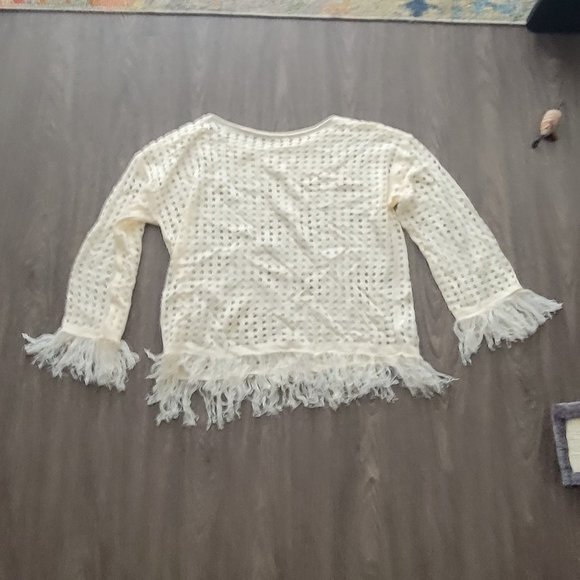 Open Knit Fringe Hem Drop Shoulder Cover Up - Picture 2 of 3